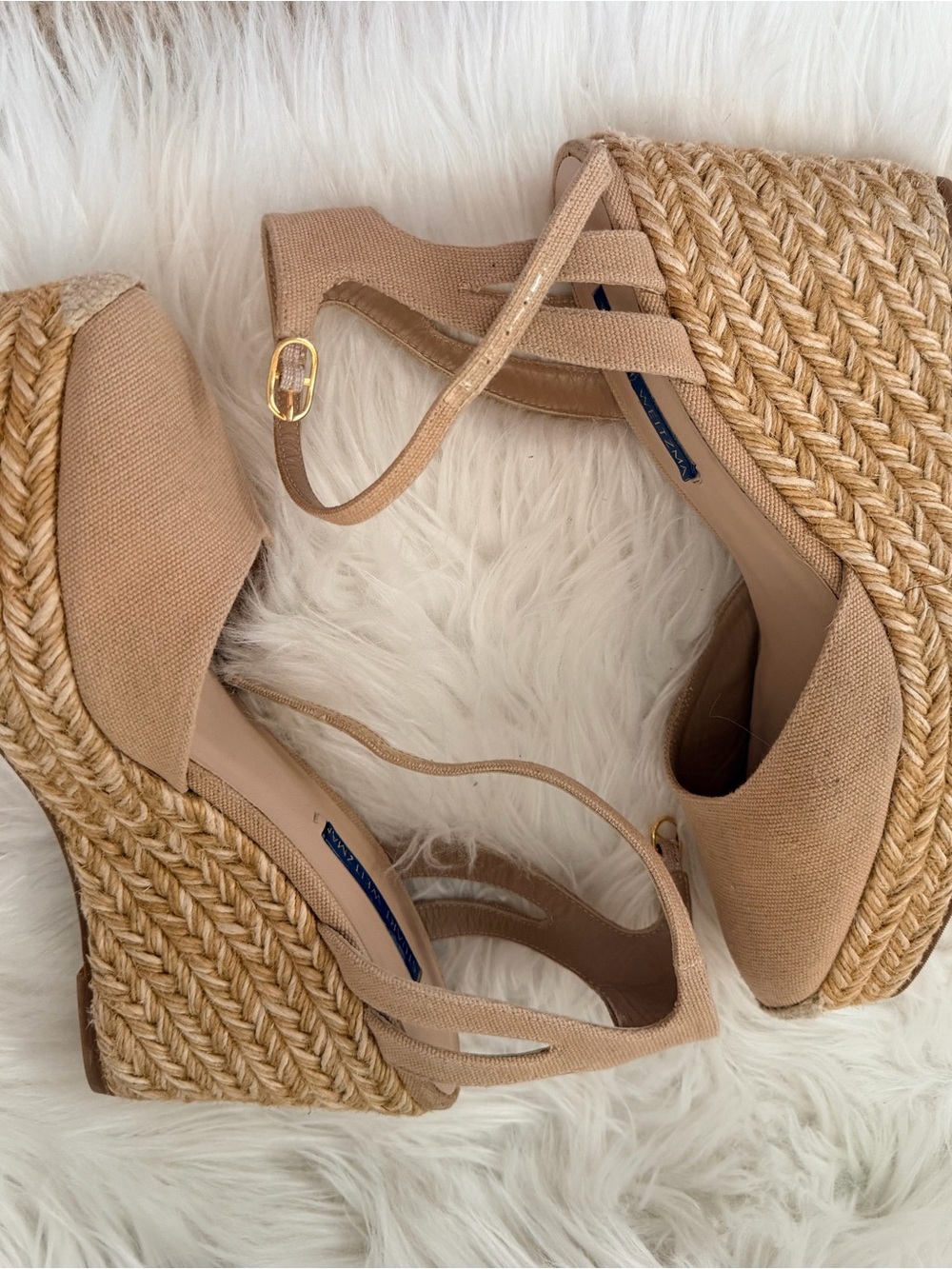 Stuart Weitzman Neutral Espadrille Wedge Sandals - Beige